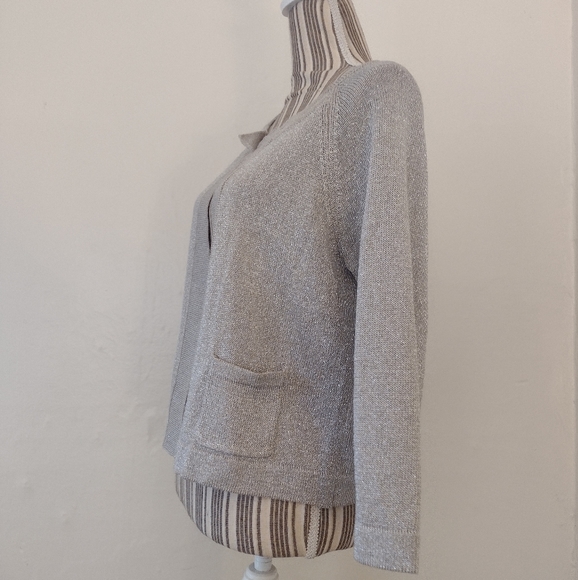 Talbots Tan Metallic Sparkle Linen Blend 3/4 Sleeve Short Sweater Size M - Picture 8 of 9